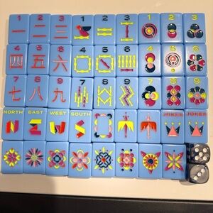 Blue Mahjong Set with Dice